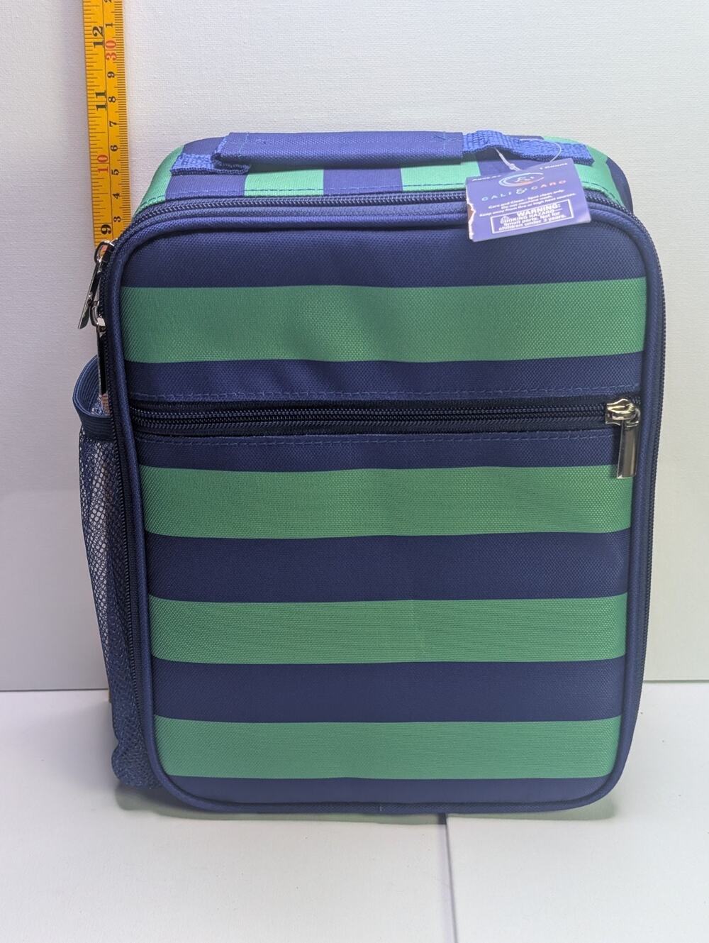 Cali & Caro Navy Green Stripe Lunch Tote Insulated Bag NWT Kids School
